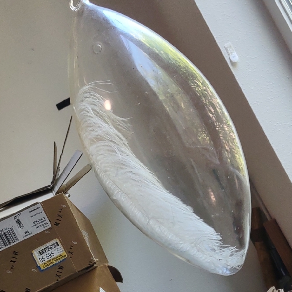 Elegant Clear Glass Hanging Ornament with White Feather